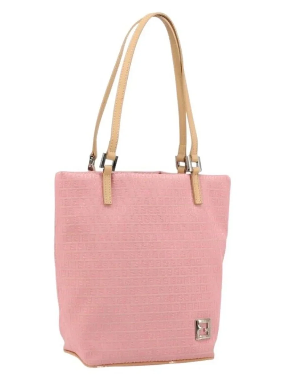FENDI Zucchino Canvas Tote Bag Pink Silver - Picture 2 of 16